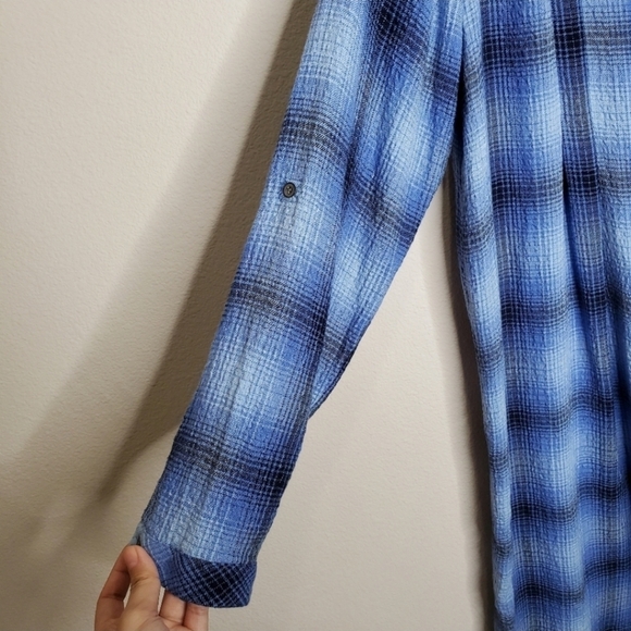 J. Jill Blue & Black Plaid Print Button Front Elliptical Shirt Dress - Picture 6 of 9